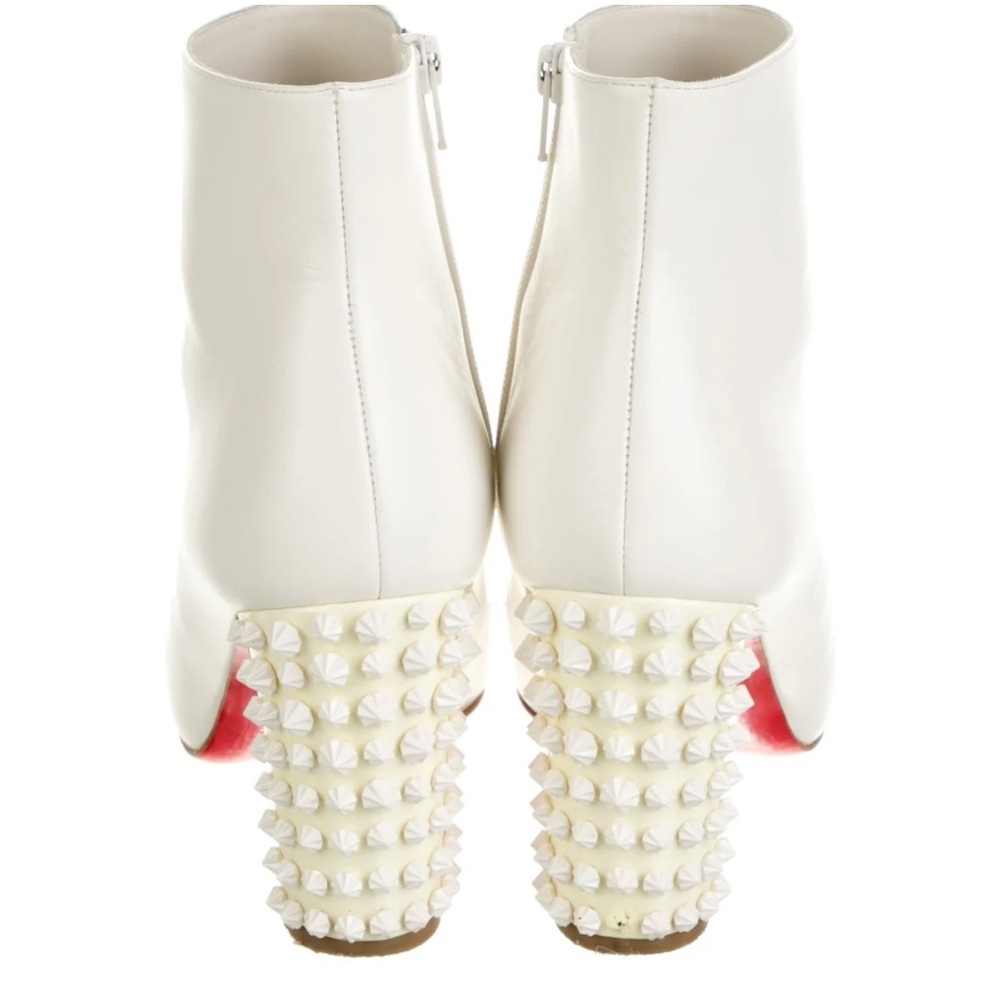 Louboutin White Ankle Boots with Studded Heels